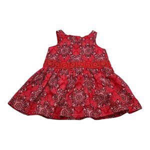 Nautica Baby Girl Handkerchief Dress 0-3M Sleeveless Red Medallion Print Cotton